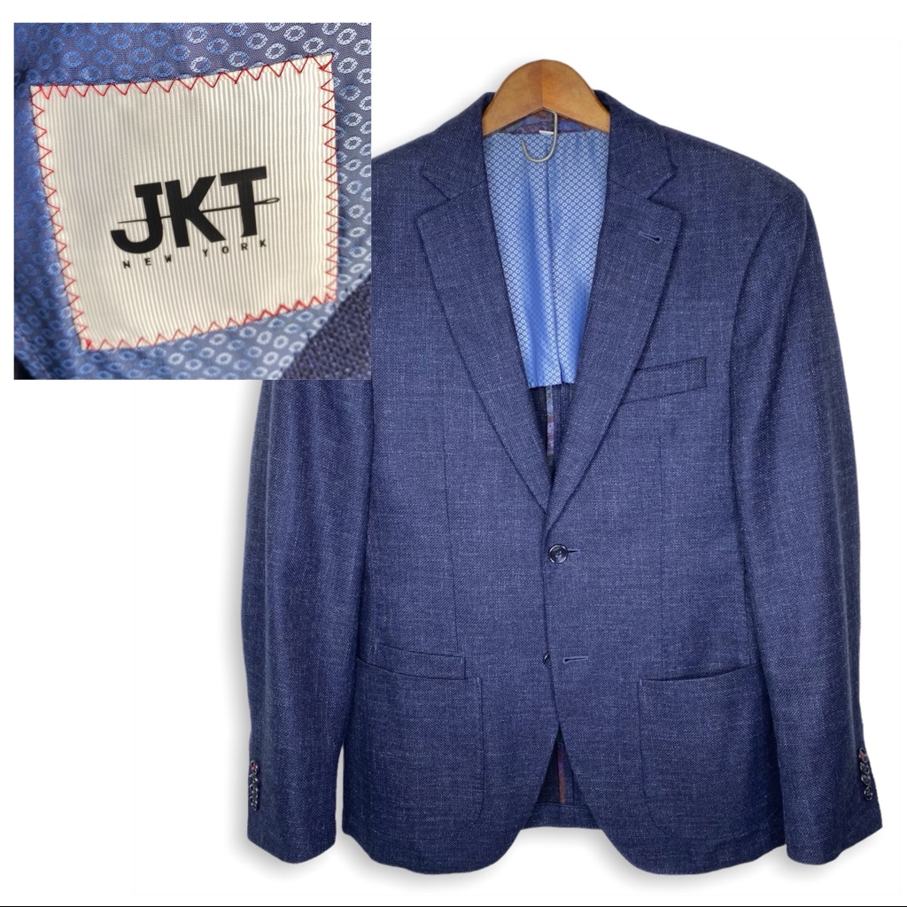 Jkt New York Trent Sport Coat 36 Regular Blue Wool Blend Tonal Plaid